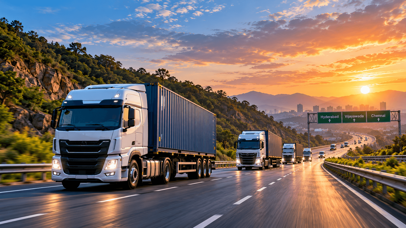 Freight truck transporting cargo on a highway